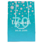Sac Cadeau Moyen 70e anniversaire turquoise bleu vert nom diamants (Dos)