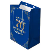 Sac Cadeau Moyen 70e fête d'anniversaire Parties scintillant bleue  (Dos Angle)