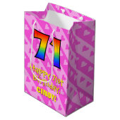 Sac Cadeau Moyen 71e anniversaire : Amusants Coeurs roses Stripes;  (Devant Angle)