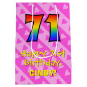 Sac Cadeau Moyen 71e anniversaire : Amusants Coeurs roses Stripes;  (Dos)
