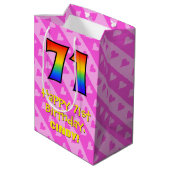 Sac Cadeau Moyen 71e anniversaire : Amusants Coeurs roses Stripes;  (Dos Angle)
