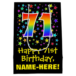Sac Cadeau Moyen 71e anniversaire : Colorful Stars Motif & Rainbow 