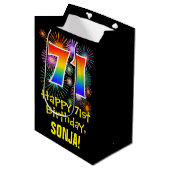 Sac Cadeau Moyen 71e anniversaire : Fun Motif Fireworks + Rainbow 7 (Devant Angle)
