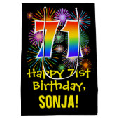 Sac Cadeau Moyen 71e anniversaire : Fun Motif Fireworks + Rainbow 7 (Dos)