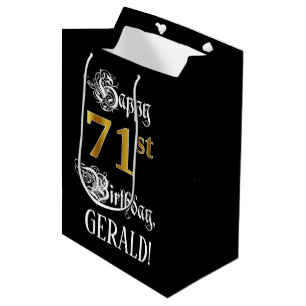 Sac Cadeau Moyen 71e anniversaire ~ Script fantaisie; Faux Gold Loo