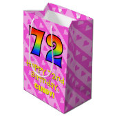 Sac Cadeau Moyen 72e anniversaire : Fun Pink Hearts Stripes; Rainbo (Dos Angle)