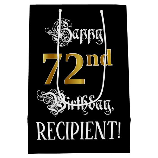 Sac Cadeau Moyen 72e anniversaire ~ Script fantaisie; Faux Gold Loo (Dos)