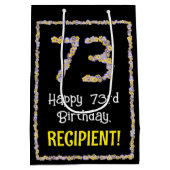 Sac Cadeau Moyen 73e anniversaire : Floral Flowers Numéro, Nom pers (Dos)