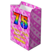 Sac Cadeau Moyen 75e anniversaire : Amusants Coeurs roses Stripes; (Dos Angle)