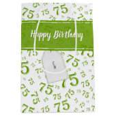 Sac Cadeau Moyen 75e Joyeux anniversaire Motif vert/blanc (Devant)
