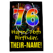 Sac Cadeau Moyen 76e anniversaire : Fun Fireworks Motif + Rainbow 7 (Devant)