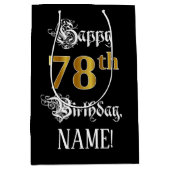 Sac Cadeau Moyen 78e anniversaire ~ Script fantaisie; Faux Gold Loo (Devant)