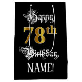 Sac Cadeau Moyen 78e anniversaire ~ Script fantaisie; Faux Gold Loo (Dos)