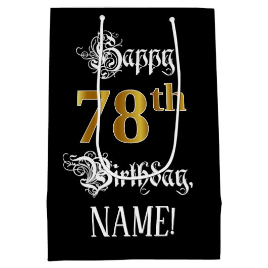 Sac Cadeau Moyen 78e anniversaire ~ Script fantaisie; Faux Gold Loo (Dos)