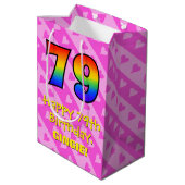 Sac Cadeau Moyen 79e anniversaire : Amusants Coeurs roses Stripes;  (Dos Angle)