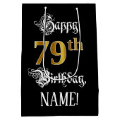 Sac Cadeau Moyen 79e anniversaire ~ Script fantaisie; Faux Gold Loo (Dos)