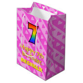 Sac Cadeau Moyen 7e anniversaire : Amusants Coeurs roses Stripes &  (Devant Angle)