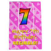 Sac Cadeau Moyen 7e anniversaire : Amusants Coeurs roses Stripes &  (Dos)