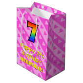 Sac Cadeau Moyen 7e anniversaire : Amusants Coeurs roses Stripes &  (Dos Angle)
