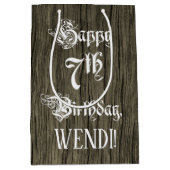 Sac Cadeau Moyen 7e anniversaire : Fancy, Faux Wood Look + Custom N (Devant)