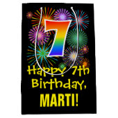 Sac Cadeau Moyen 7e anniversaire : Fun Motif Fireworks + Rainbow 7 (Devant)