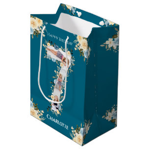 Sac Cadeau Moyen 7e anniversaire Photo Collage Turquoise bleu jaune