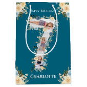 Sac Cadeau Moyen 7e anniversaire Photo Collage Turquoise bleu jaune (Devant)