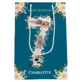 Sac Cadeau Moyen 7e anniversaire Photo Collage Turquoise bleu jaune (Dos)
