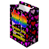 Sac Cadeau Moyen 80e anniversaire : Amour Hearts Motif, Arc en ciel (Devant Angle)
