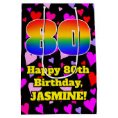 Sac Cadeau Moyen 80e anniversaire : Amour Hearts Motif, Arc en ciel (Dos)