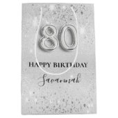 Sac Cadeau Moyen 80e anniversaire argent parties scintillant monogr (Devant)