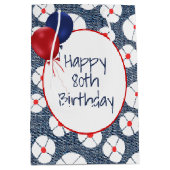 Sac Cadeau Moyen 80e anniversaire Ballons sur Denim floral (Devant)