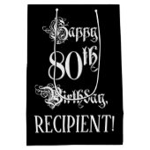 Sac Cadeau Moyen 80e anniversaire : fantaisie, élégant script + Nom (Dos)