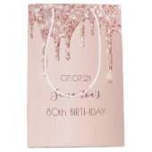Sac Cadeau Moyen 80e anniversaire rose or parties scintillant nom g (Devant)