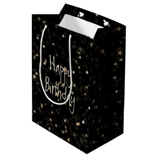 Sac Cadeau Moyen 80e anniversaire Sparklers en noir avec étoiles (Dos Angle)