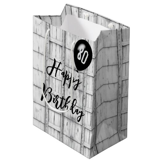 Sac Cadeau Moyen 80e anniversaire symétrique Motif de bois rustique (Devant Angle)