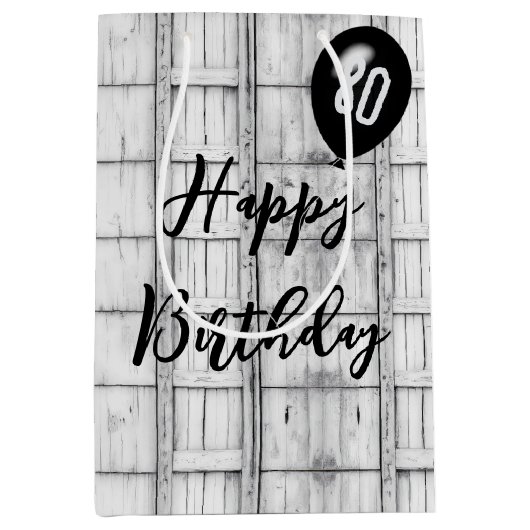 Sac Cadeau Moyen 80e anniversaire symétrique Motif de bois rustique (Devant)