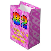 Sac Cadeau Moyen 82e anniversaire : Fun Pink Hearts Stripes; Rainbo (Devant Angle)