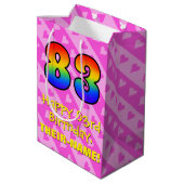 Sac Cadeau Moyen 83e anniversaire : Fun Pink Hearts Stripes; Arc-en (Dos Angle)