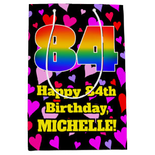 Sac Cadeau Moyen 84e anniversaire : Amour Hearts Motif, Arc en ciel