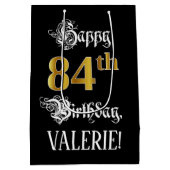 Sac Cadeau Moyen 84e anniversaire ~ Script fantaisie; Faux Gold Loo (Dos)