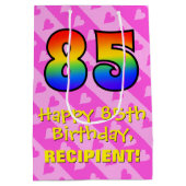 Sac Cadeau Moyen 85e anniversaire : Amusants Coeurs roses Stripes; (Dos)