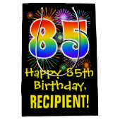 Sac Cadeau Moyen 85e anniversaire : Fun Motif Fireworks + Arc-en-ci (Devant)