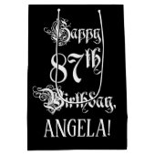 Sac Cadeau Moyen 87e anniversaire : fantaisie, élégant script + Nom (Dos)