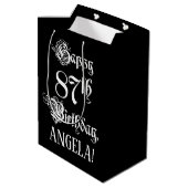 Sac Cadeau Moyen 87e anniversaire : fantaisie, élégant script + Nom (Dos Angle)