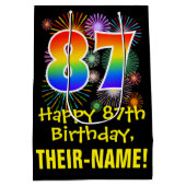 Sac Cadeau Moyen 87ème anniversaire : Fun Fireworks Motif + Rainbow (Dos)