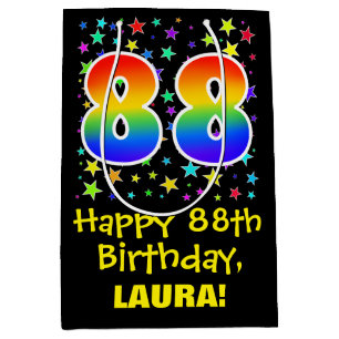 Sac Cadeau Moyen 88e anniversaire : Colorful Stars Motif & Rainbow 