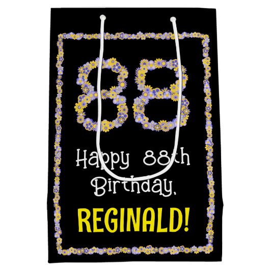 Sac Cadeau Moyen 88e anniversaire : Floral Flowers Numéro, Nom pers (Dos)