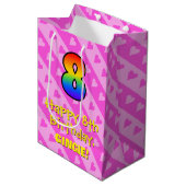 Sac Cadeau Moyen 8e anniversaire : Amusants Coeurs roses Stripes &  (Devant Angle)