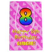 Sac Cadeau Moyen 8e anniversaire : Amusants Coeurs roses Stripes &  (Devant)